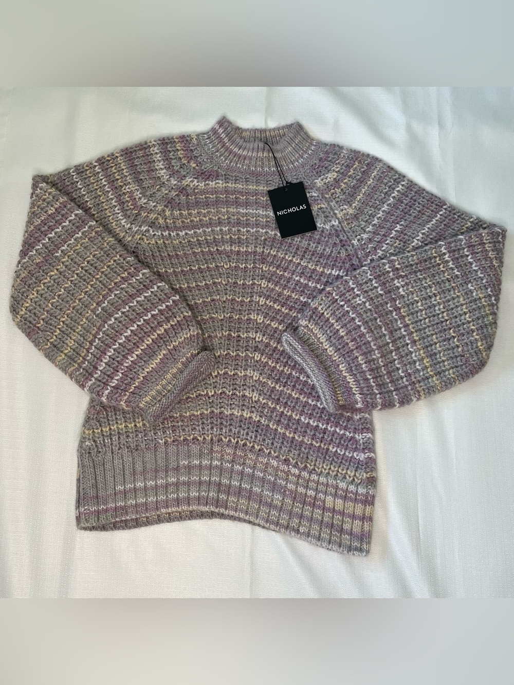 Nicholas Space Dyed Chunky Knit Sweater Lavender Mélange Textured Cozy Après Ski